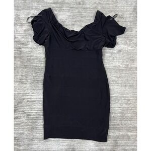 Jackie Jon New York Dress Womens 16 Black Short Sleeveless Ruffled Classic